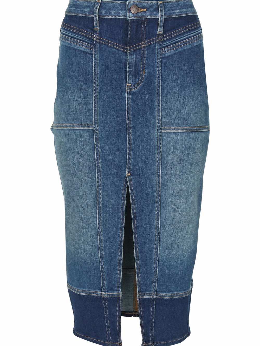 Venus Denim Medium and Dark Blue Wash Midi Skirt with Front Slit Size 12 NWT